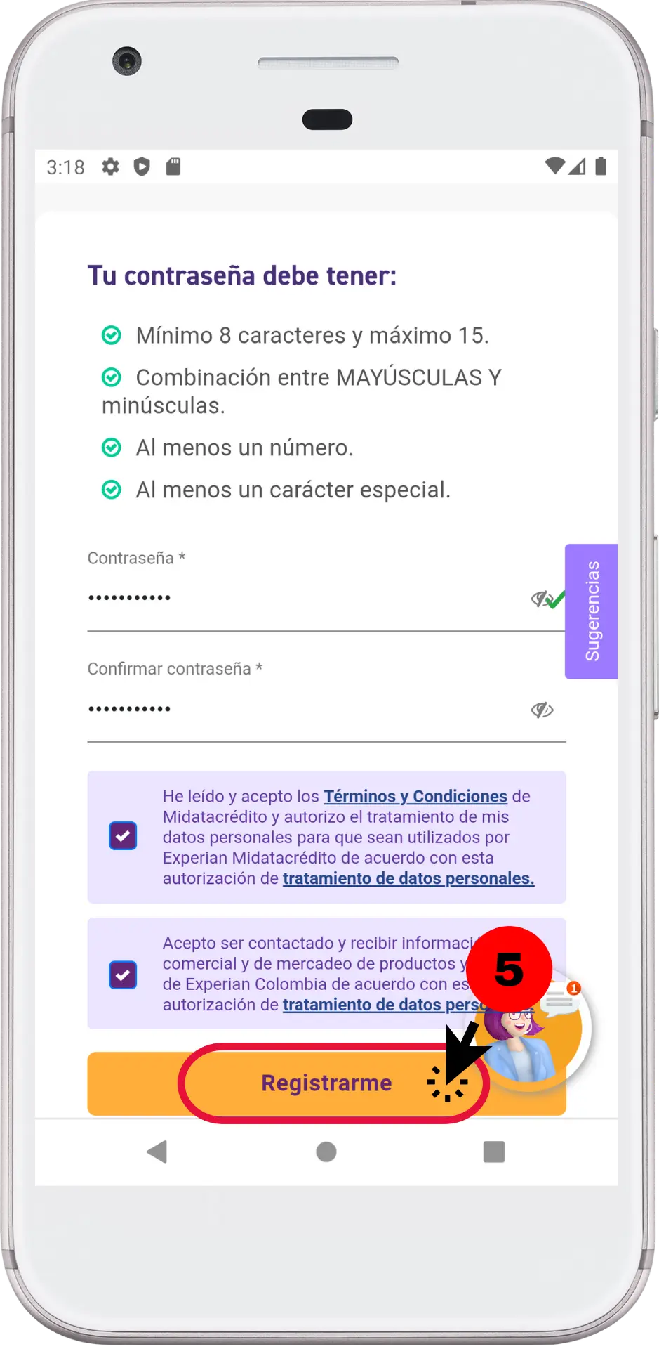 crear contraseña para registrarme en midatacredito