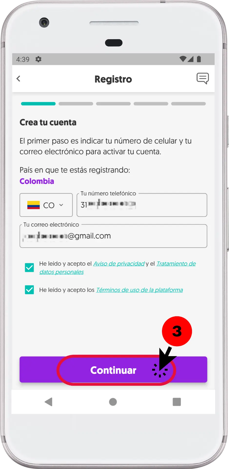 registrar datos personales para crear cuenta qiip