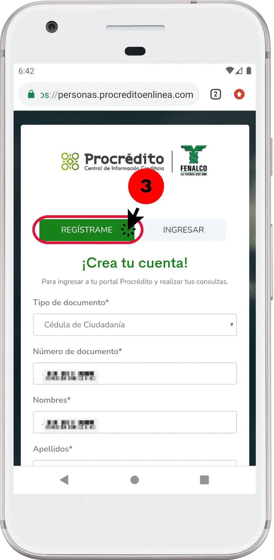 registrar datos personales en procredito